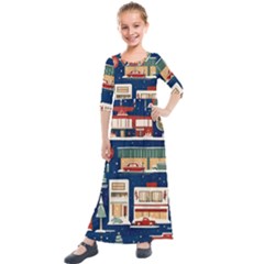 Background Mid Century Modern Kids  Quarter Sleeve Maxi Dress by Modalart