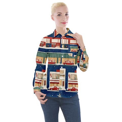 Background Mid Century Modern Women s Long Sleeve Pocket Shirt by Modalart