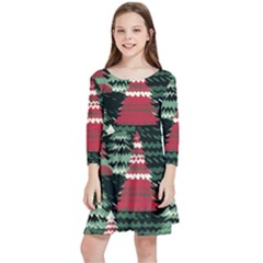 Christmas Trees Kids  Quarter Sleeve Skater Dress by Modalart