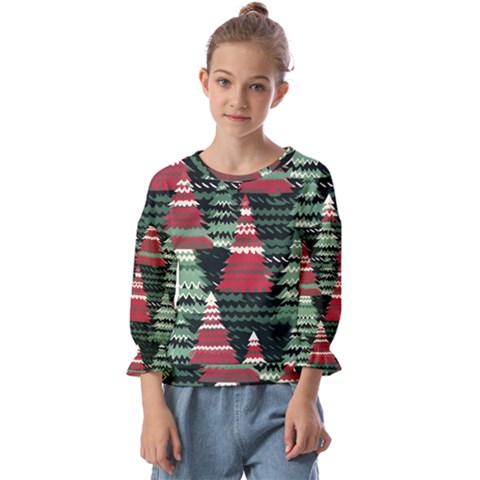 Christmas Trees Kids  Cuff Sleeve Top by Modalart