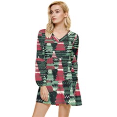 Christmas Trees Tiered Long Sleeve Mini Dress by Modalart