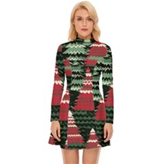 Christmas Trees Long Sleeve Velour Longline Dress by Modalart