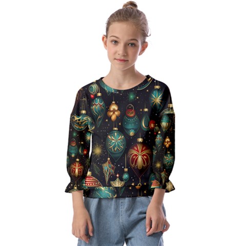 Christmas Ornaments Kids  Cuff Sleeve Top by Modalart