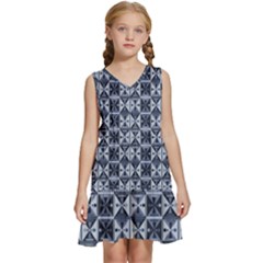 Geometric Monochrome Triangle Kids  Sleeveless Tiered Mini Dress by Bedest