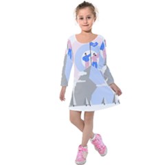 Achievement Success Mountain Clouds Kids  Long Sleeve Velvet Dress by Modalart