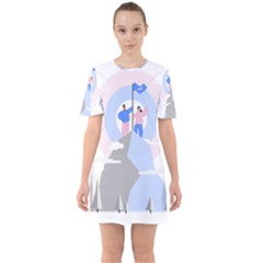 Achievement Success Mountain Clouds Sixties Short Sleeve Mini Dress by Modalart