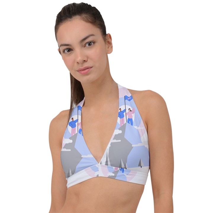 Achievement Success Mountain Clouds Halter Plunge Bikini Top