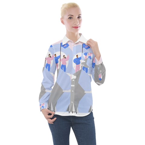 Achievement Success Mountain Clouds Women s Long Sleeve Pocket Shirt by Modalart