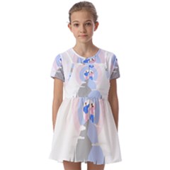 Achievement Success Mountain Clouds Kids  Short Sleeve Pinafore Style Dress by Modalart