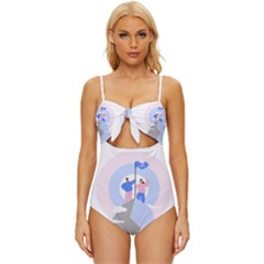 Achievement Success Mountain Clouds Knot Front One-piece Swimsuit by Modalart