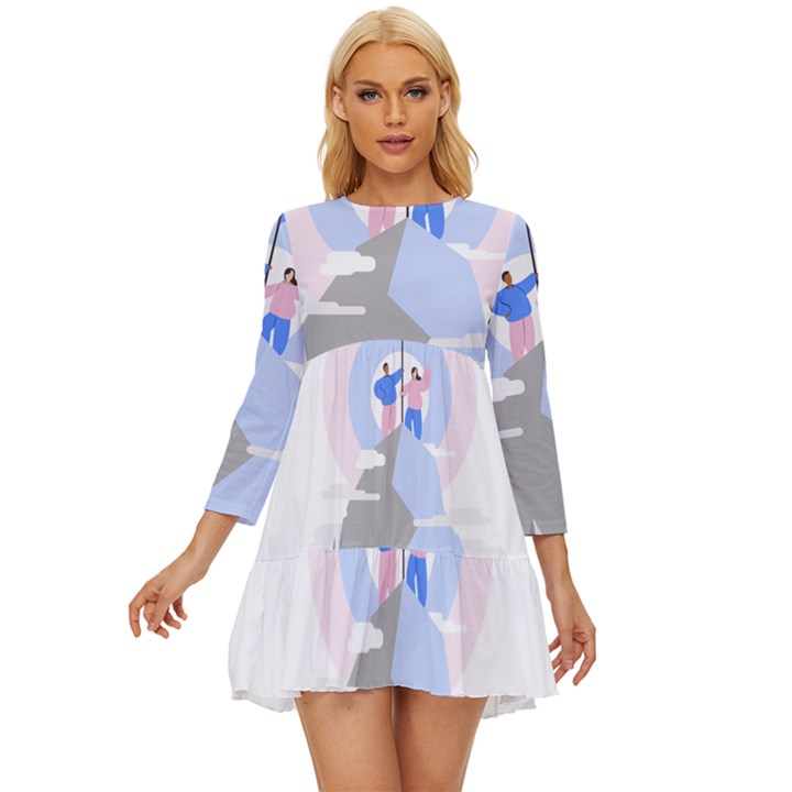 Achievement Success Mountain Clouds Long Sleeve Babydoll Dress