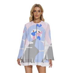 Achievement Success Mountain Clouds Round Neck Long Sleeve Bohemian Style Chiffon Mini Dress by Modalart