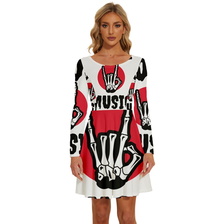 Cool Music Long Sleeve Wide Neck Velvet Dress