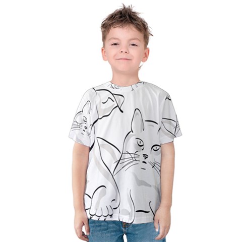 Dog Cat Domestic Animal Silhouette Kids  Cotton T-shirt by Modalart