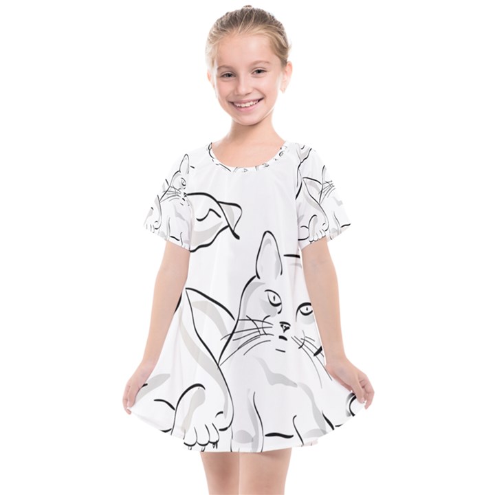 Dog Cat Domestic Animal Silhouette Kids  Smock Dress