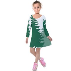 Pine Trees Spruce Tree Kids  Long Sleeve Velvet Dress