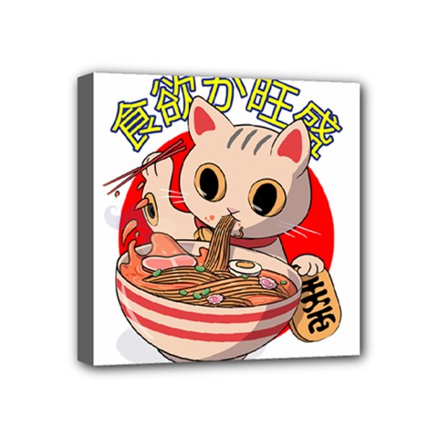 Ramen Cat Noodles Cute Japanes Mini Canvas 4  X 4  (stretched) by Modalart