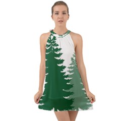 Pine Trees Spruce Tree Halter Tie Back Chiffon Dress