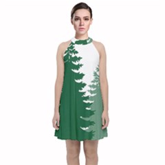 Pine Trees Spruce Tree Velvet Halter Neckline Dress 