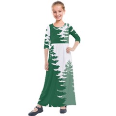 Pine Trees Spruce Tree Kids  Quarter Sleeve Maxi Dress