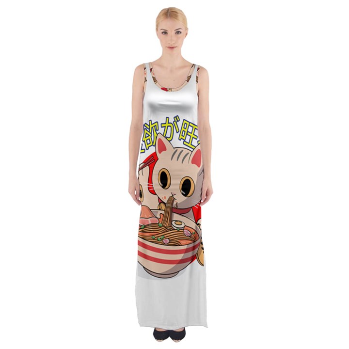 Ramen Cat Noodles Cute Japanes Thigh Split Maxi Dress