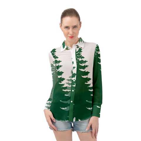 Pine Trees Spruce Tree Long Sleeve Chiffon Shirt by Modalart