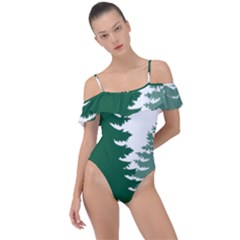 Pine Trees Spruce Tree Frill Detail One Piece Swimsuit by Modalart