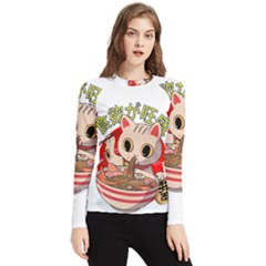 Ramen Cat Noodles Cute Japanes Women s Long Sleeve Rash Guard by Modalart