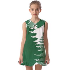 Pine Trees Spruce Tree Kids  Pilgrim Collar Ruffle Hem Dress