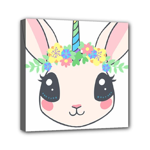 Unicorn Rabbit Hare Wreath Cute Mini Canvas 6  X 6  (stretched) by Modalart