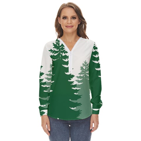 Pine Trees Spruce Tree Zip Up Long Sleeve Blouse by Modalart