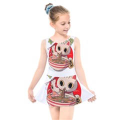 Ramen Cat Noodles Cute Japanes Kids  Skater Dress Swimsuit by Modalart