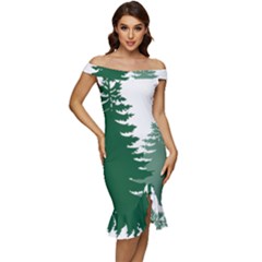 Pine Trees Spruce Tree Off Shoulder Ruffle Split Hem Bodycon Dress