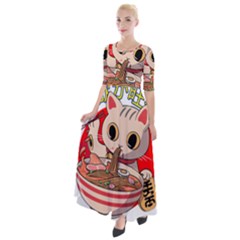 Ramen Cat Noodles Cute Japanes Half Sleeves Maxi Dress by Modalart