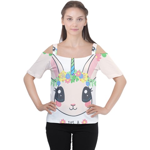 Unicorn Rabbit Hare Wreath Cute Cutout Shoulder T-shirt by Modalart