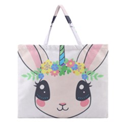 Unicorn Rabbit Hare Wreath Cute Zipper Large Tote Bag by Modalart