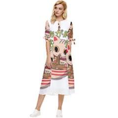 Ramen Cat Noodles Cute Japanes Bow Sleeve Chiffon Midi Dress