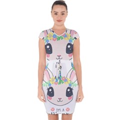 Unicorn Rabbit Hare Wreath Cute Capsleeve Drawstring Dress  by Modalart