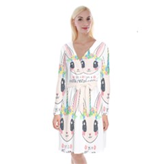 Unicorn Rabbit Hare Wreath Cute Long Sleeve Velvet Front Wrap Dress by Modalart