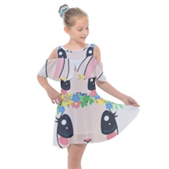 Unicorn Rabbit Hare Wreath Cute Kids  Shoulder Cutout Chiffon Dress by Modalart