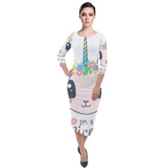 Unicorn Rabbit Hare Wreath Cute Quarter Sleeve Midi Velour Bodycon Dress by Modalart