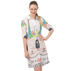 Unicorn Rabbit Hare Wreath Cute Long Sleeve Mini Shirt Dress by Modalart