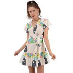 Unicorn Rabbit Hare Wreath Cute Flutter Sleeve Wrap Dress by Modalart