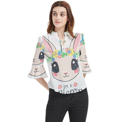 Unicorn Rabbit Hare Wreath Cute Loose Horn Sleeve Chiffon Blouse by Modalart