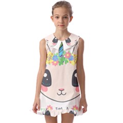 Unicorn Rabbit Hare Wreath Cute Kids  Pilgrim Collar Ruffle Hem Dress by Modalart