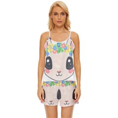 Unicorn Rabbit Hare Wreath Cute Satin Pajama Short Set by Modalart