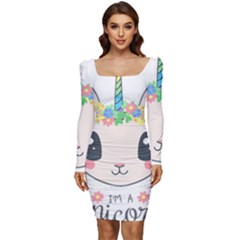 Unicorn Rabbit Hare Wreath Cute Women Long Sleeve Ruched Stretch Jersey Dress by Modalart