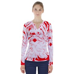 Santa Claus Red Christmas V-neck Long Sleeve Top by Modalart