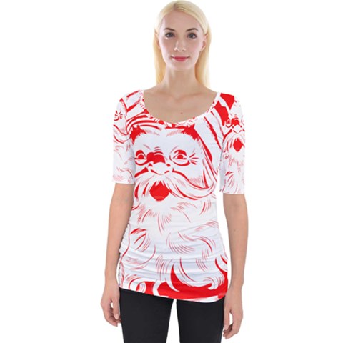 Santa Claus Red Christmas Wide Neckline T-shirt by Modalart