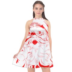 Santa Claus Red Christmas Halter Neckline Chiffon Dress  by Modalart